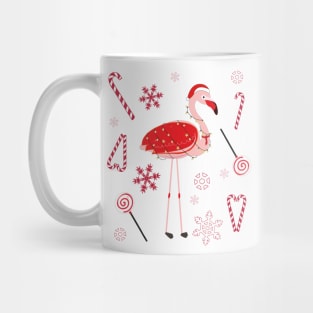 Flamingo with Christmas candy and snowflakes Mug